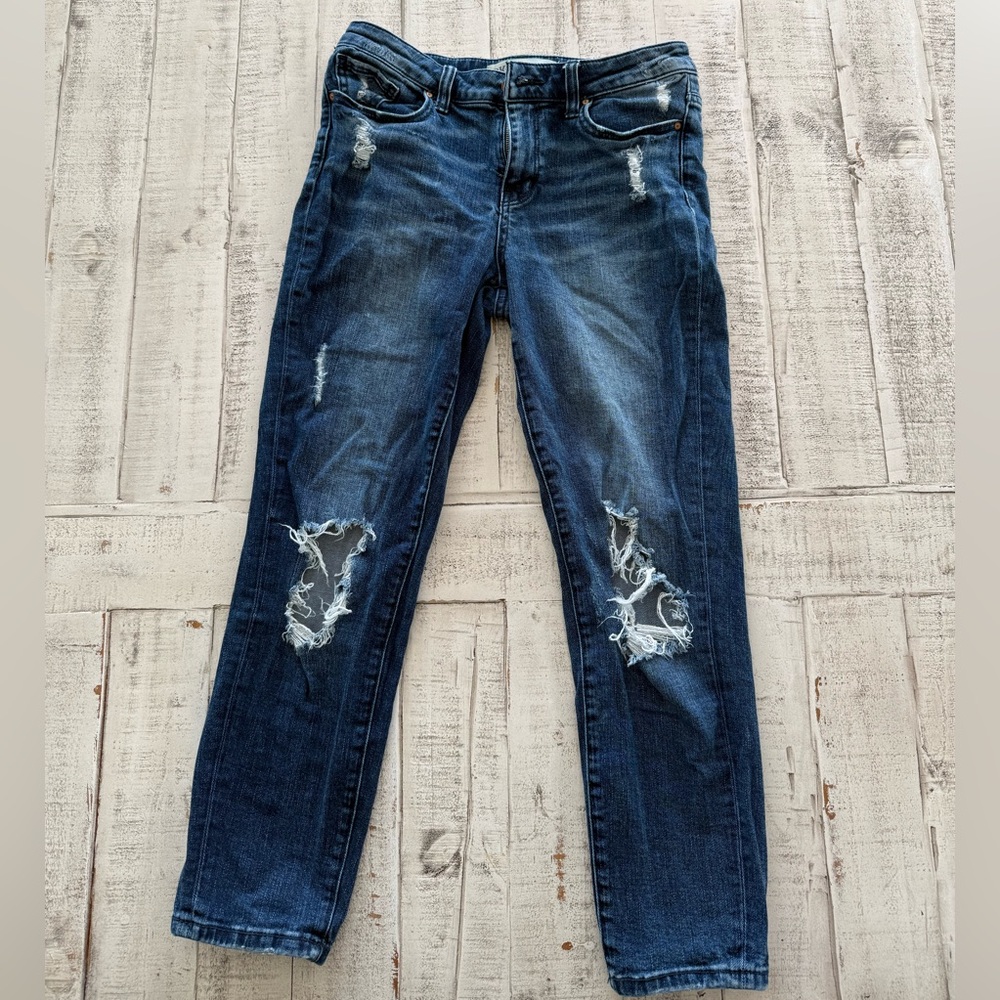 BKE Stella Mid Rise Slim Fit Ankle Skinny Dark Wash Distressed Jeans